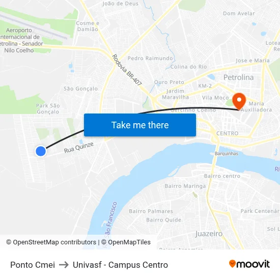 Ponto Cmei to Univasf - Campus Centro map