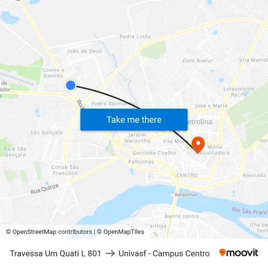 Travessa Um Quati L 801 to Univasf - Campus Centro map