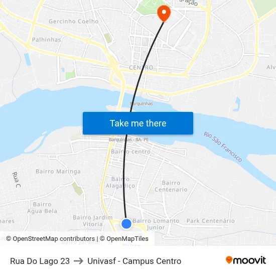 Rua Do Lago 23 to Univasf - Campus Centro map