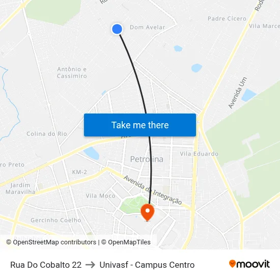 Rua Do Cobalto 22 to Univasf - Campus Centro map