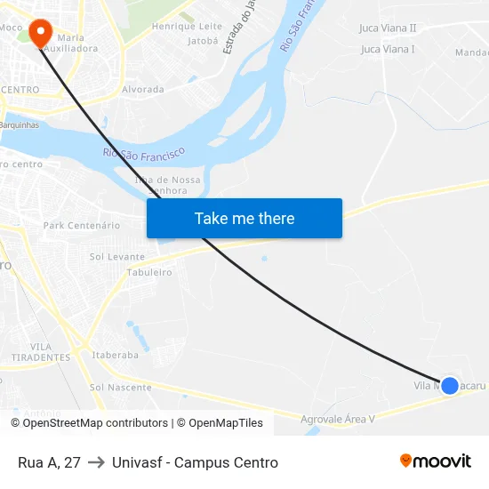 Rua A, 27 to Univasf - Campus Centro map