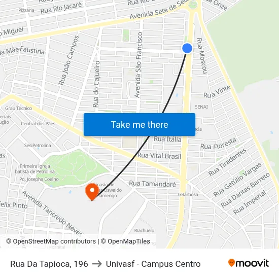 Rua Da Tapioca, 196 to Univasf - Campus Centro map