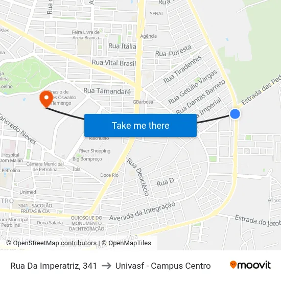 Rua Da Imperatriz, 341 to Univasf - Campus Centro map