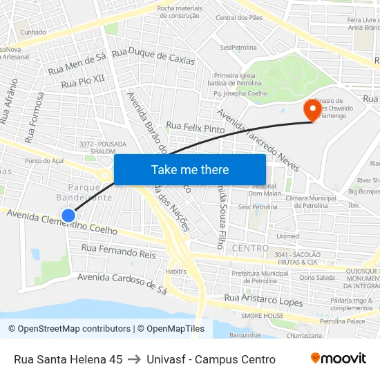 Rua Santa Helena 45 to Univasf - Campus Centro map