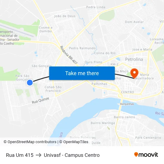 Rua Um 415 to Univasf - Campus Centro map