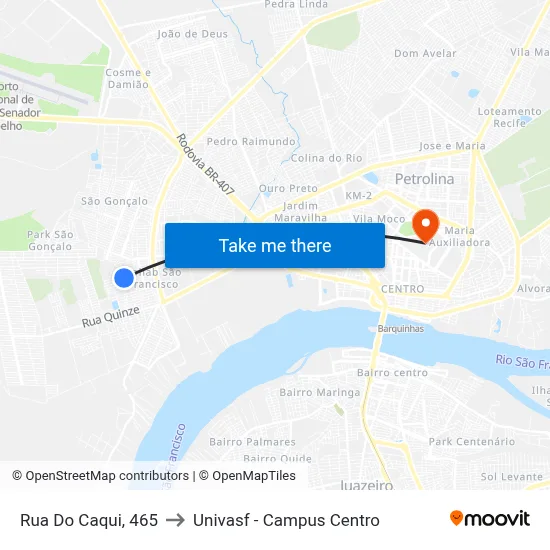 Rua Do Caqui, 465 to Univasf - Campus Centro map