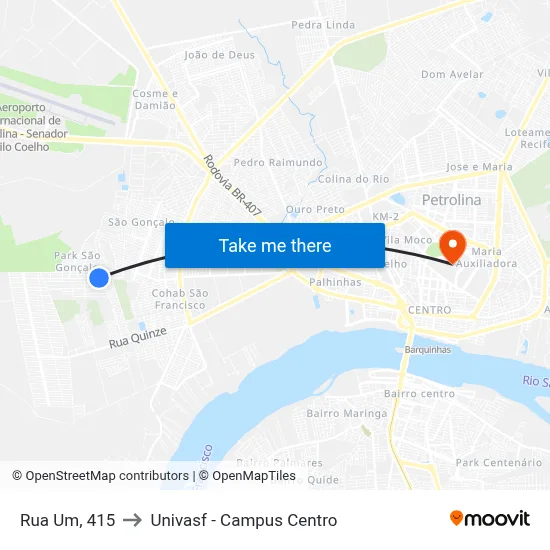 Rua Um, 415 to Univasf - Campus Centro map