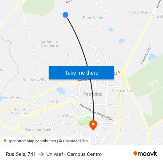 Rua Seis, 741 to Univasf - Campus Centro map