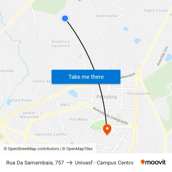 Rua Da Samambaia, 757 to Univasf - Campus Centro map