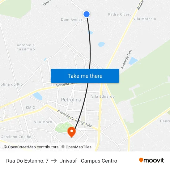 Rua Do Estanho, 7 to Univasf - Campus Centro map