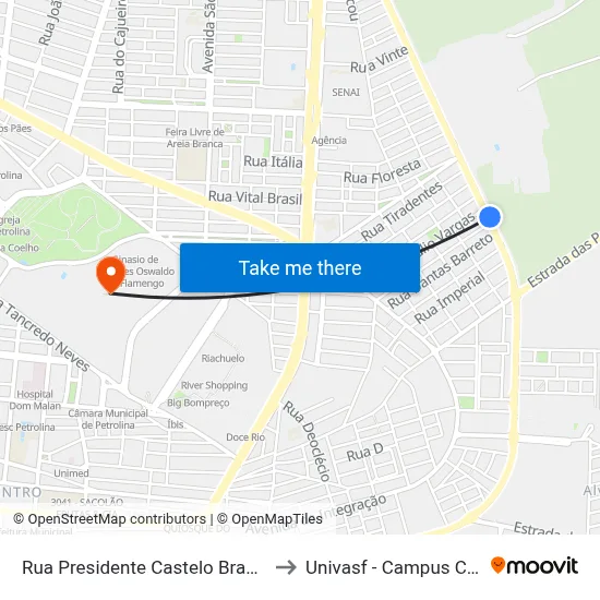 Rua Presidente Castelo Branco, 16 to Univasf - Campus Centro map