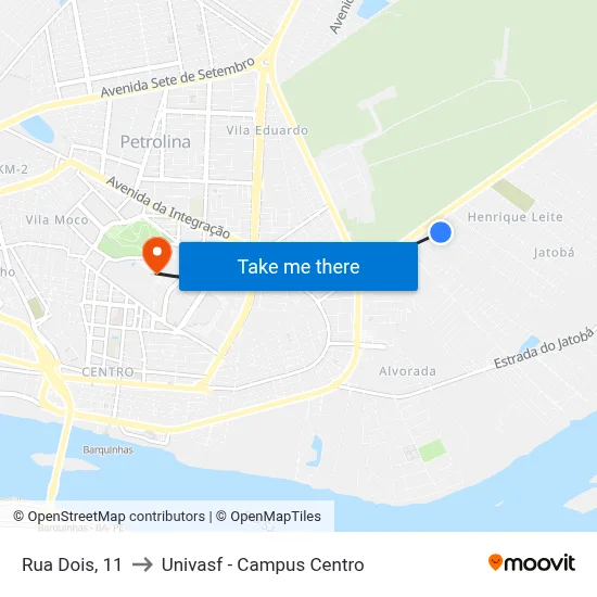 Rua Dois, 11 to Univasf - Campus Centro map