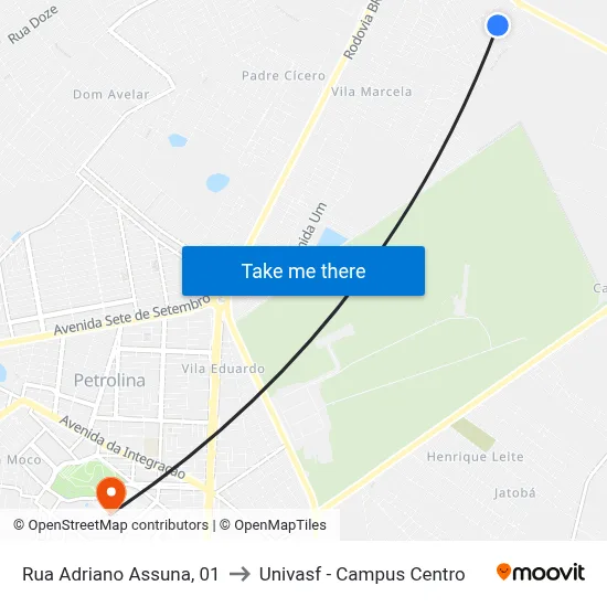 Rua Adriano Assuna, 01 to Univasf - Campus Centro map