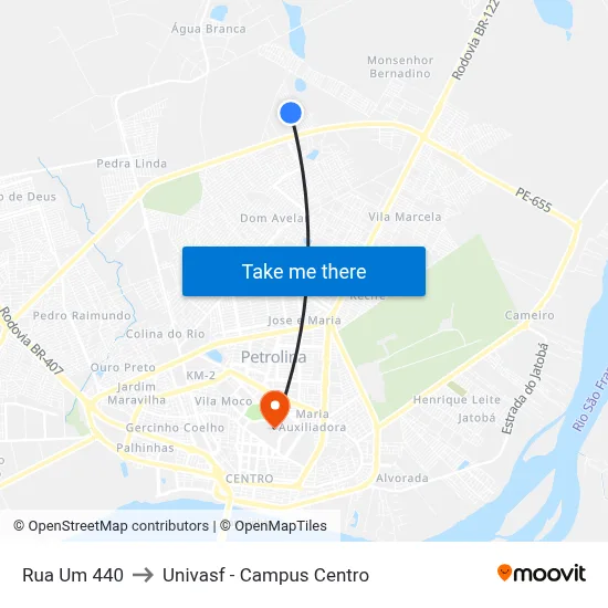 Rua Um 440 to Univasf - Campus Centro map