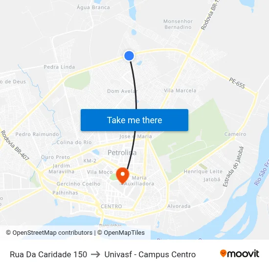 Rua Da Caridade 150 to Univasf - Campus Centro map