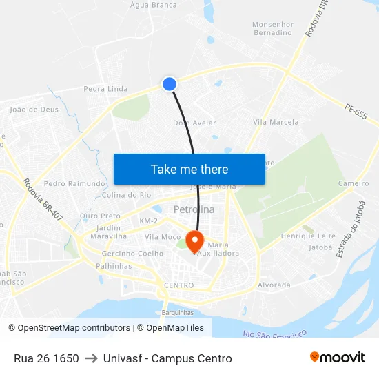 Rua 26 1650 to Univasf - Campus Centro map