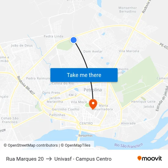 Rua Marques 20 to Univasf - Campus Centro map