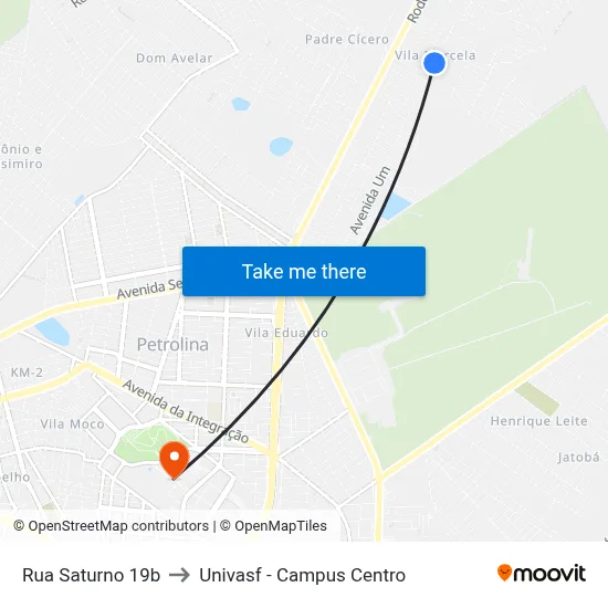 Rua Saturno 19b to Univasf - Campus Centro map