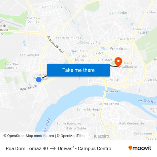 Rua Dom Tomaz 80 to Univasf - Campus Centro map