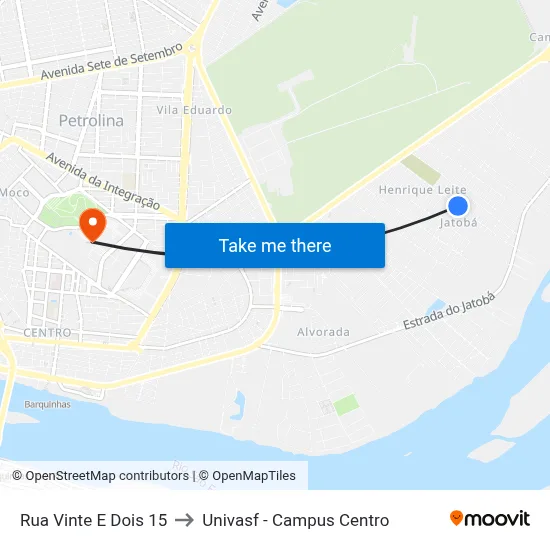 Rua Vinte E Dois 15 to Univasf - Campus Centro map