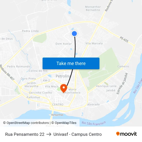 Rua Pensamento 22 to Univasf - Campus Centro map