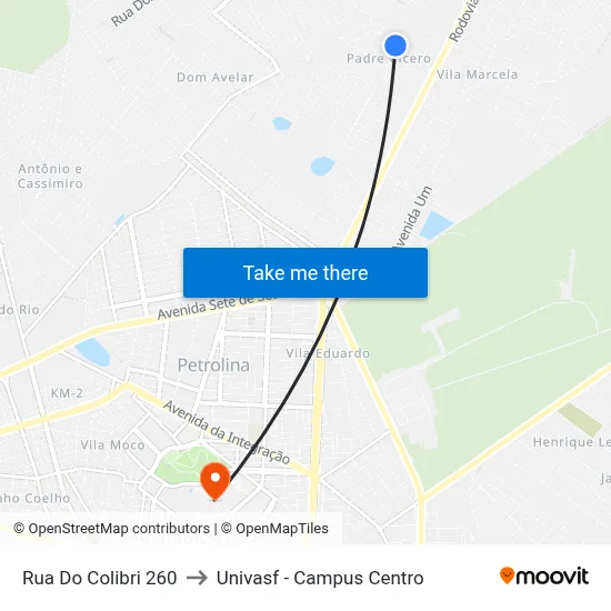 Rua Do Colibri 260 to Univasf - Campus Centro map