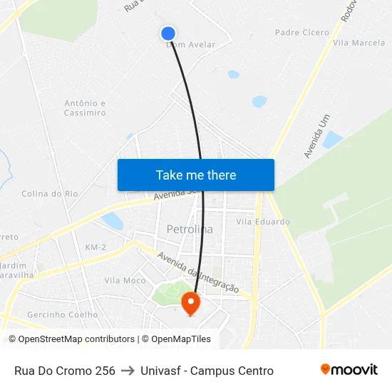Rua Do Cromo 256 to Univasf - Campus Centro map