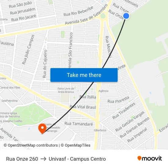 Rua Onze 260 to Univasf - Campus Centro map