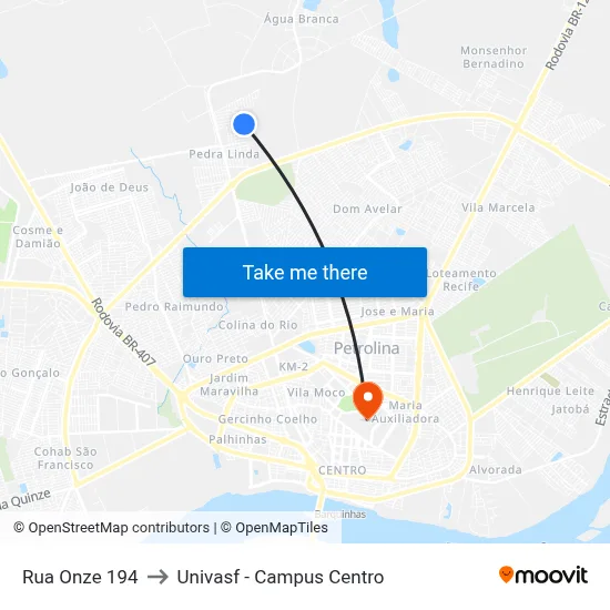 Rua Onze 194 to Univasf - Campus Centro map