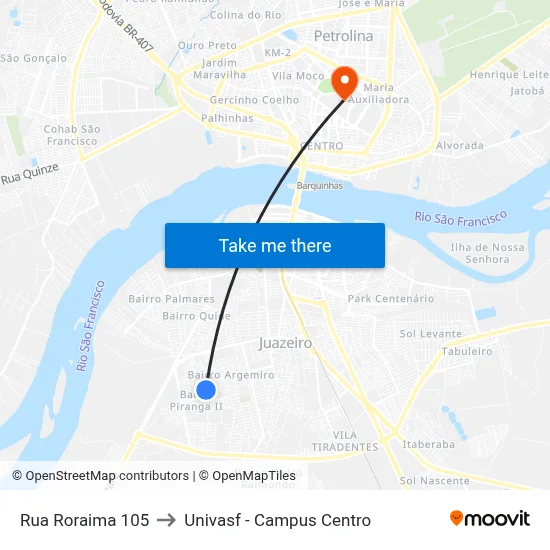 Rua Roraima 105 to Univasf - Campus Centro map