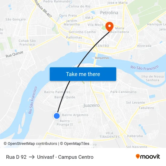 Rua D 92 to Univasf - Campus Centro map