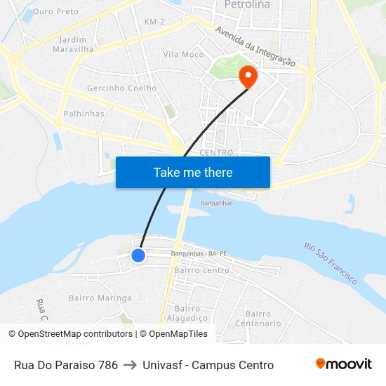 Rua Do Paraiso 786 to Univasf - Campus Centro map