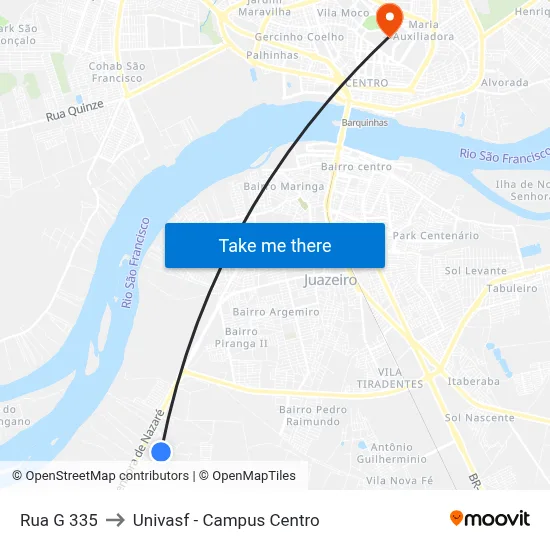 Rua G 335 to Univasf - Campus Centro map