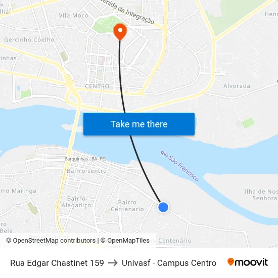 Rua Edgar Chastinet 159 to Univasf - Campus Centro map