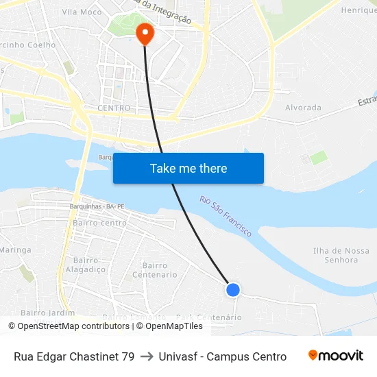 Rua Edgar Chastinet 79 to Univasf - Campus Centro map