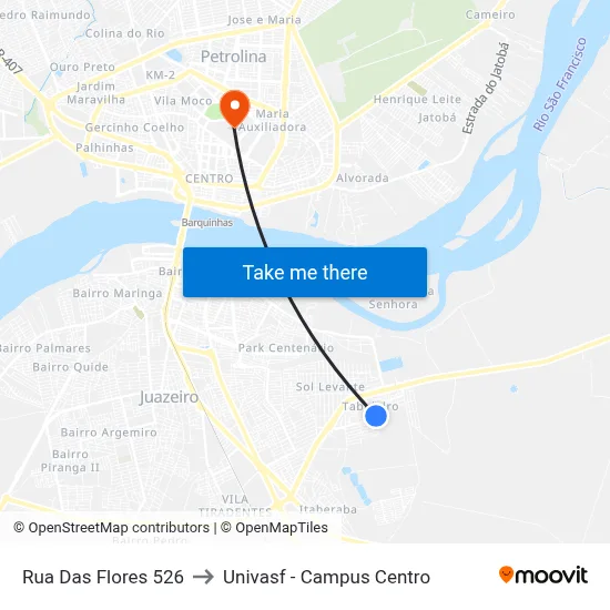 Rua Das Flores 526 to Univasf - Campus Centro map