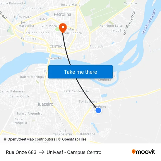 Rua Onze 683 to Univasf - Campus Centro map