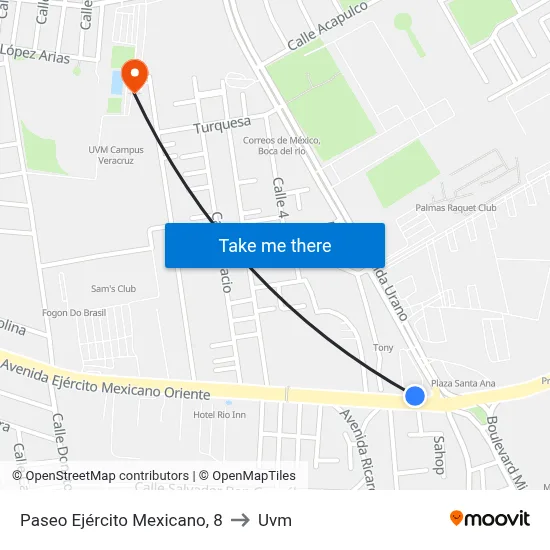Paseo Ejército Mexicano, 8 to Uvm map