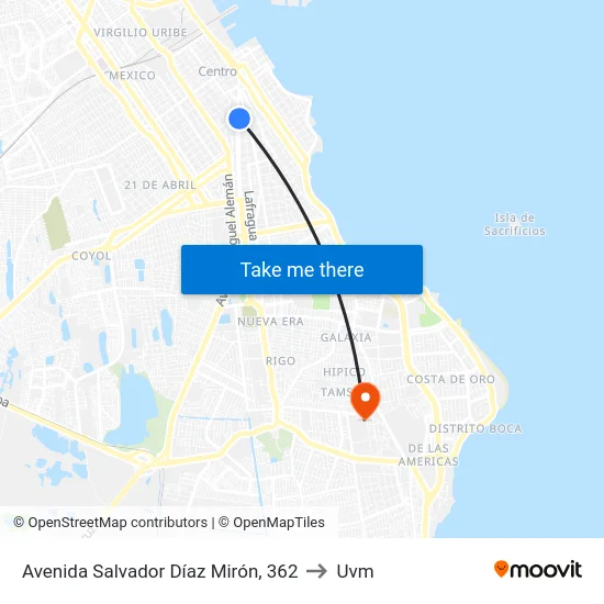 Avenida Salvador Díaz Mirón, 362 to Uvm map