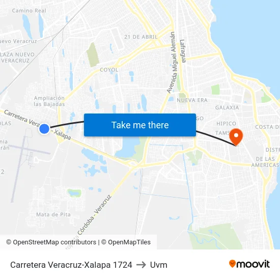 Carretera Veracruz-Xalapa 1724 to Uvm map