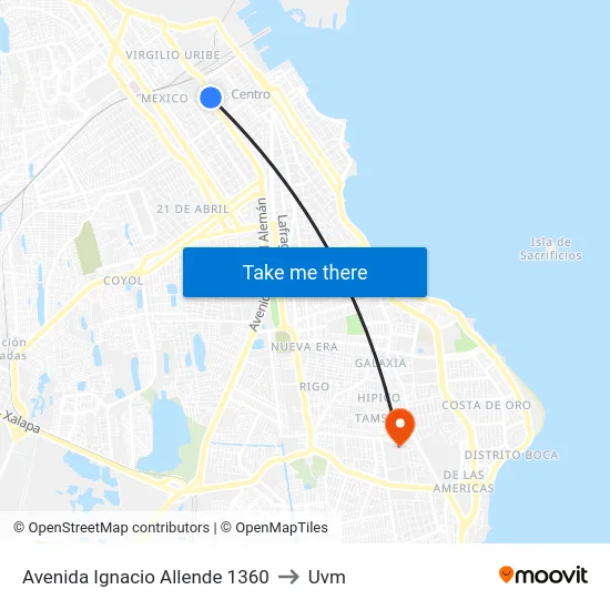 Avenida Ignacio Allende 1360 to Uvm map