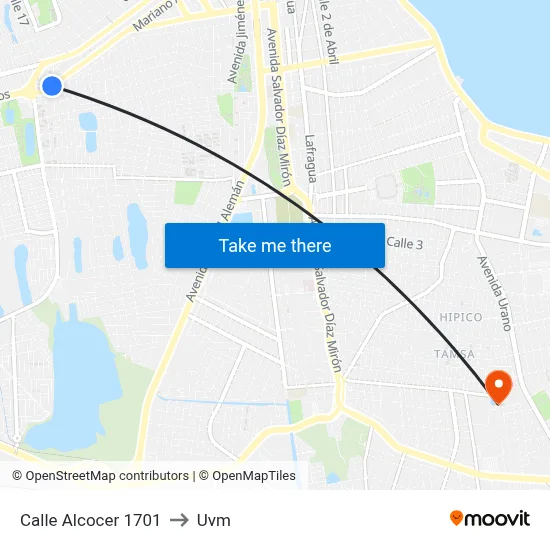 Calle Alcocer 1701 to Uvm map