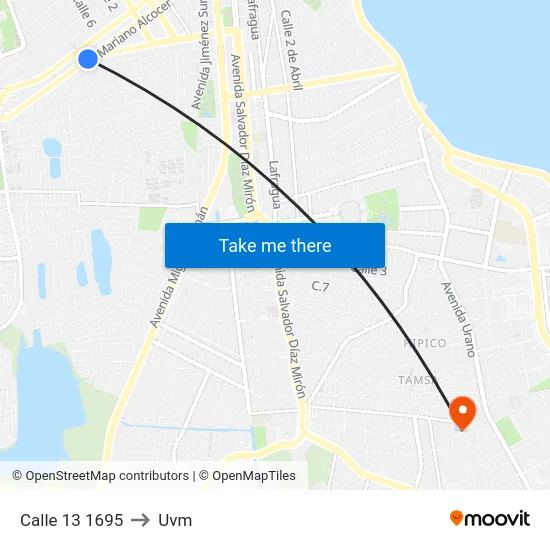 Calle 13 1695 to Uvm map