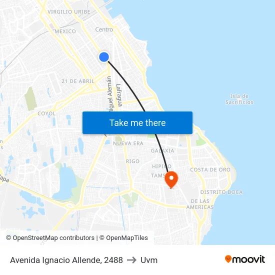 Avenida Ignacio Allende, 2488 to Uvm map