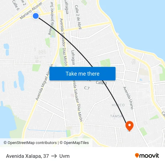 Avenida Xalapa, 37 to Uvm map