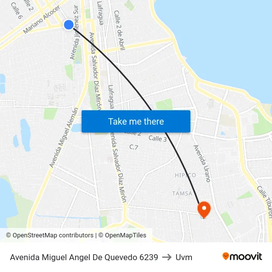 Avenida Miguel Angel De Quevedo 6239 to Uvm map