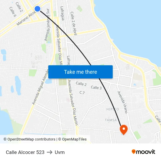 Calle Alcocer 523 to Uvm map