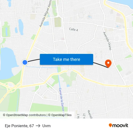 Eje Poniente, 67 to Uvm map