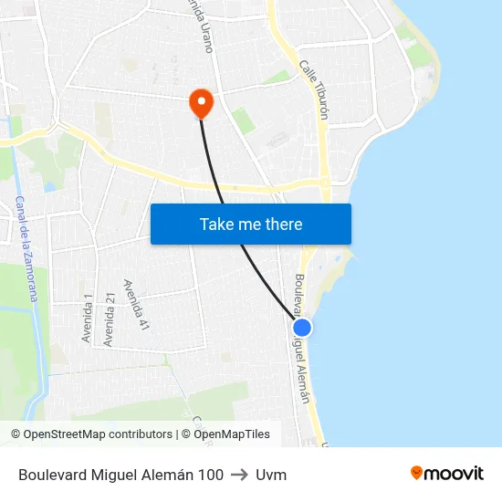 Boulevard Miguel Alemán 100 to Uvm map