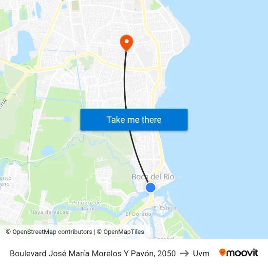 Boulevard José María Morelos Y Pavón, 2050 to Uvm map